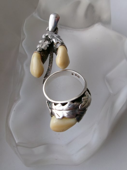 Ohne Mindestpreis - Antique Hunting Jewellery with Grandel - 2-teiliges Schmuckset Silber 
