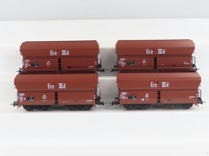 M+D/Klein Modellbahn H0 - 074 - Modeltrein goederenwagonset (1) - 4-Delige set onderlossers Erz IIId - DB