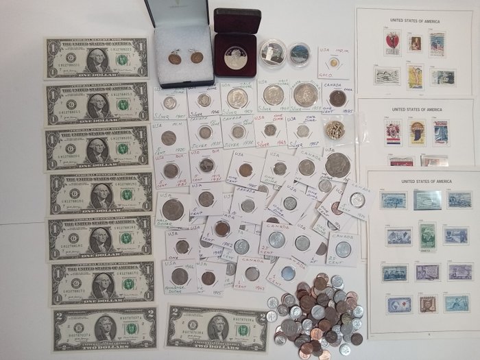Kanada, USA. An eclectic 157-piece lot of USA and Canadian, includes coins, banknotes, Indian Head Cent 1895 - 1960s  (Ohne Mindestpreis)