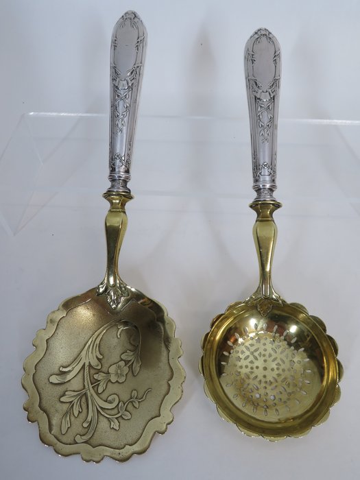 Serveer - opschep bestek met guirlandes - Spoon (2) - Brass, Silver