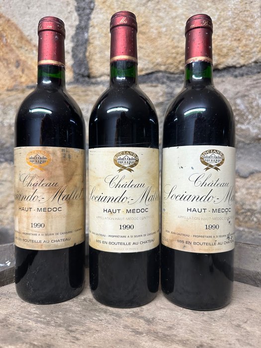 1990 Château Sociando Mallet - Haut-Médoc Cru Bourgeois - 3 Botellas (0,75 L)