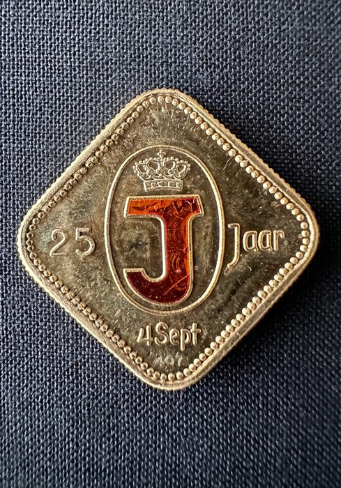 荷兰. Gold medal 1973 '25 jarig regeringsjubileum Juliana' - Goud met diamant - 6,1 gr Au (.407)  (没有保留价)