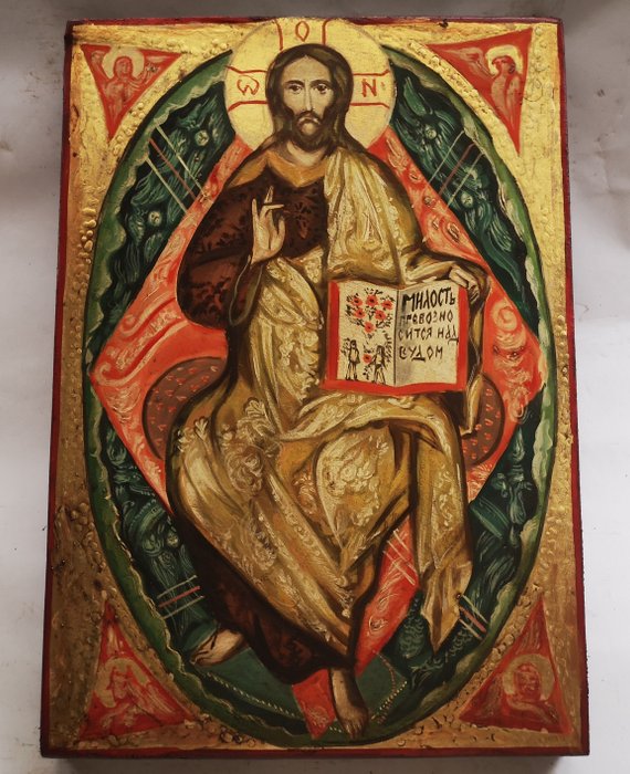 Ícone - Ícone russo da ressurreição desenhado à mão - Madeira