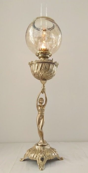 Carl Meyer & Co. - Lámpara de queroseno - Bronce, Cristal, Latón, Vidrio