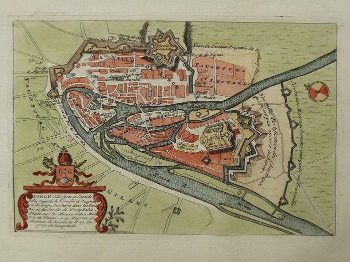 Europa, Plan miasta - Belgia / Luik / Liège; D. de la Feuille - Liege, ville forte (...) - 1701-1720