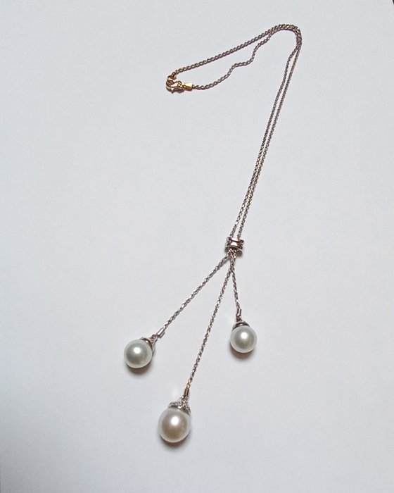 Collana girocollo - 18 carati Oro bianco Perla - Diamante 