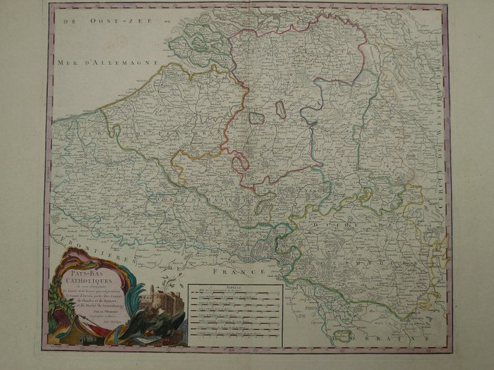 Europe, Map - Belgium / Luxembourg / Brabant / Flanders / Limburg; Robert de Vaugondy - Pays-Bas Catholiques (..) - 1753