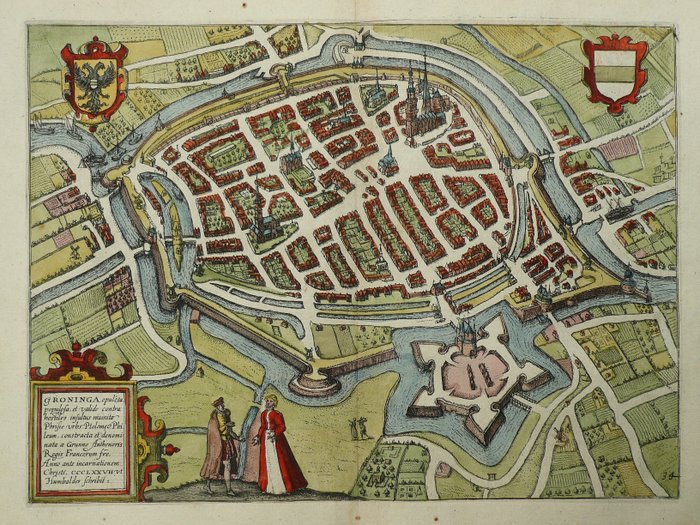 Holanda, Planta da cidade - Groninga; L. Guicciardini / W. Blaeu - Groninga opulenta populosa et valide (...) - 1612