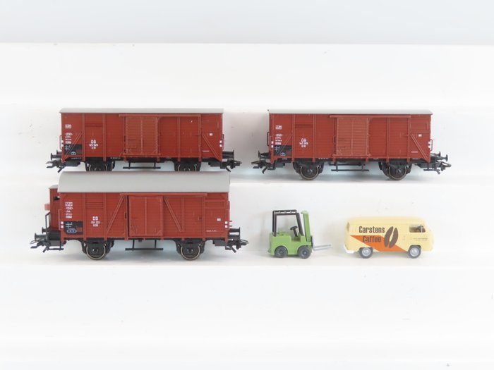 Trix H0 - 24028 - Set machetă tren cu vagon marfă (1) - Set vagoane de marfă „Transport cafea” - DB