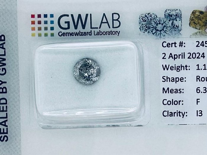 Sin Precio de Reserva - 1 pcs Diamante  (Natural)  - 1.11 ct - Redondo - F - I3 - Antwerp International Gemological Laboratories (AIG Israel)