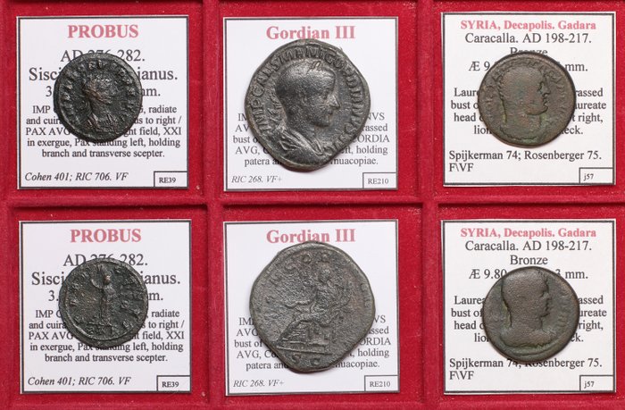 Rooman imperiumi. Lot of 3 coins of Gordian III, Probus and Caracalla. 198-282 AD