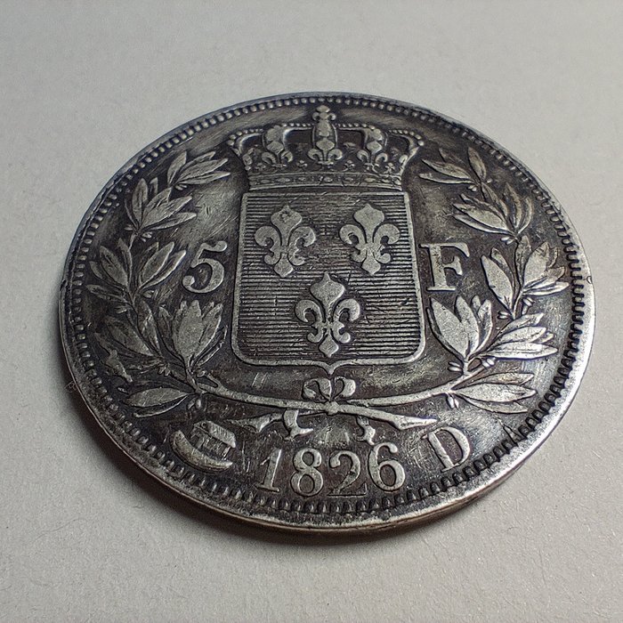 Frankrike. Charles X (1824-1830). 5 Francs 1826-D, Lyon  (Ingen reservasjonspris)