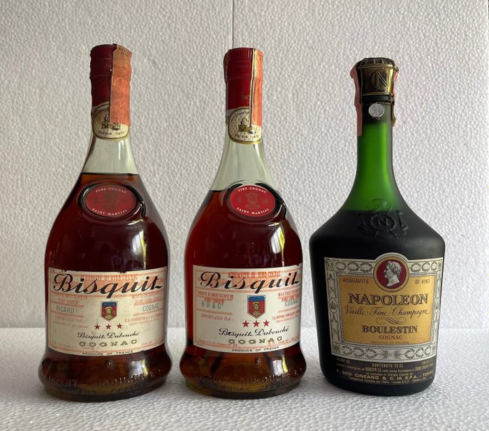 Bisquit, Boulestin - 3 Star & Vieille Fine Champagne Cognac  - b. Jaren 1960, Jaren 1970 - 73 cl - 3 flessen