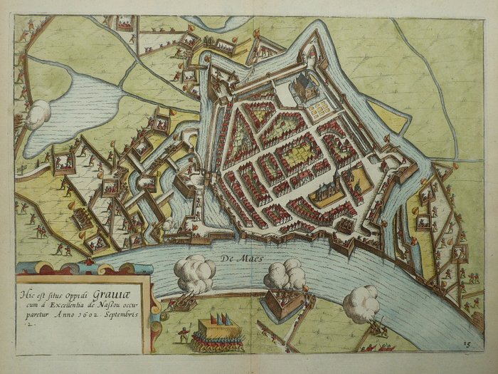 Niederlande, Stadtplan - Grab; Lodovico Guicciardini / W. Blaeu - Hic est situs Oppidi Graviae (...) - 1601-1620
