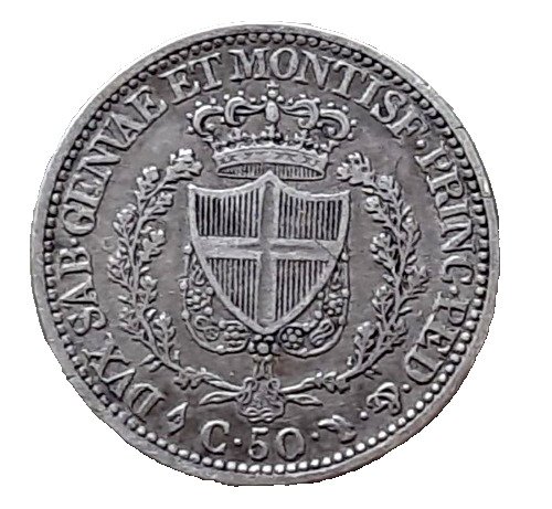 Italien, Kongeriget af Sardinien. Carlo Felice di Savoia (1821-1831). 50 Centesimi 1826 - Torino