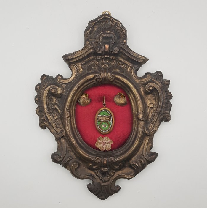 Reliekhouder (1) - Brons, Glas, Textiel, Ex-habitu San Filippo Neri - 1850-1900