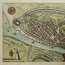 Nederland, Stadsplan – ‘Sluis’; Georg Braun, Frans Hogenberg – Slusa, Teutonicae Flandriae – 1581-1600