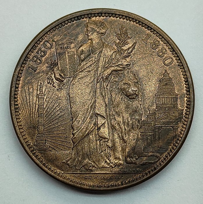 比利時. Leopold II (1865-1909). Bronzen module 1880 - 14 stralen ( ongekende variant )  (沒有保留價)