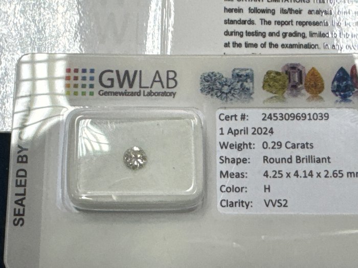 1 pcs 钻石 - 0.26 ct - 圆形 - H - VVS2 极轻微内含二级, No reserve price