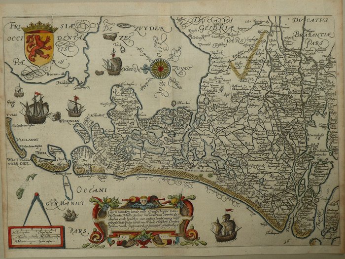 Nederland, Kart - Holland, Utrecht, Texel, Zuider Zee; Lodovico Guicciardini / W. Blaeu - Caerte vanden Lande ende Graefschappe van Hollandt (...). - 1601-1620