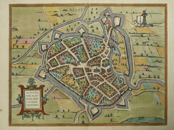 Europa, Plan miasta - Belgia / Aalst; G. Braun / F. Hogenberg - Aelst / Alostum urbs Flandriae Imperiatoriae - 1581-1600