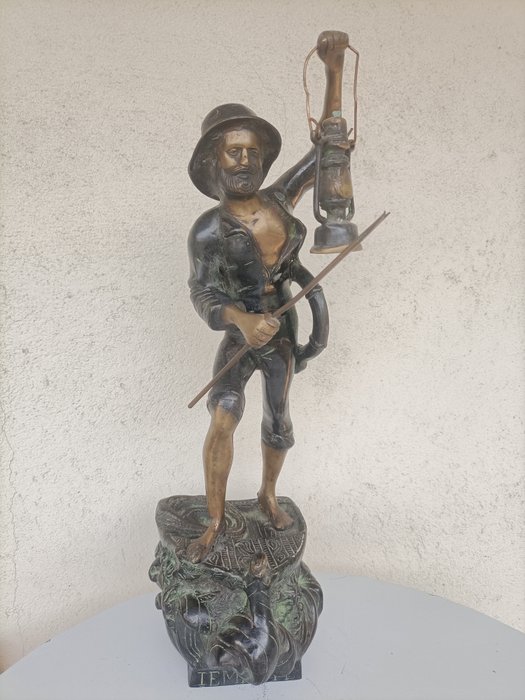 Naar Arthur Waagen (1833-1898) - Rzeźba, Tempete - 52 cm - Brąz (patynowany)