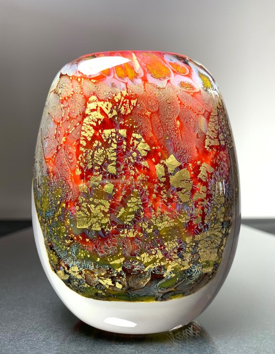 Maxence Parot - Vase -  Vase unique couleurs et Or  - Verre