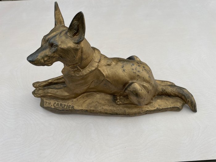 Thomas Cartier (1879-1943) - Escultura, chien de berger - 25 cm - Zinco
