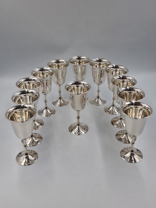 Zilverstad Schoonhoven - 酒杯 (12) - 镀银圣杯 12 件套 - 银盘
