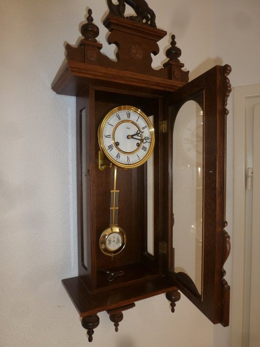Zegar ścienny - Regulator - Drewno, dąb - 1980-1990