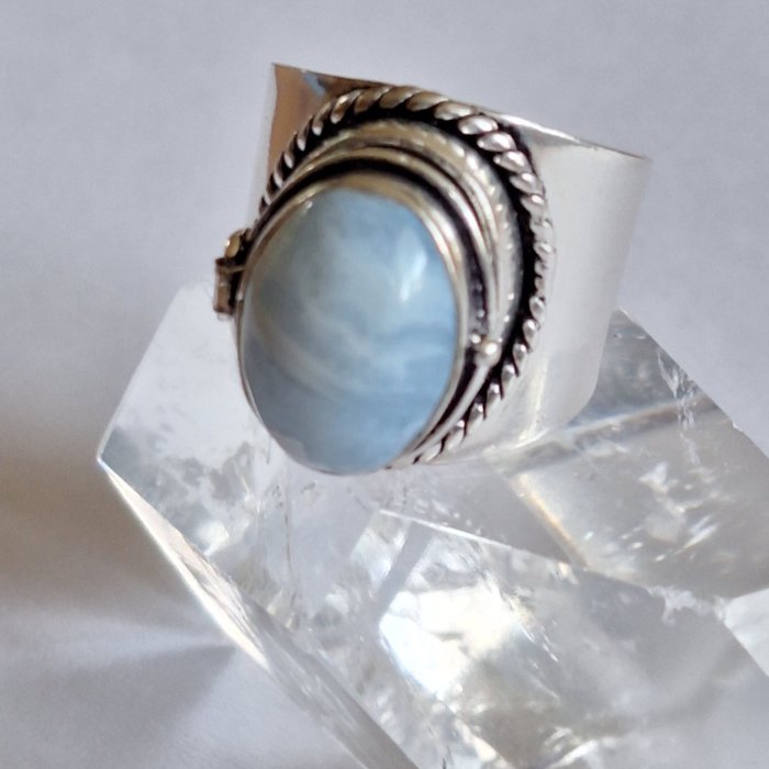 Ohne Mindestpreis - Ring Giftring aus 925er Silber mit großem blauen Achat. Geprüft. 