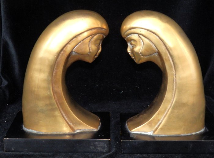 2 Fraaie Art Deco Boekensteunen - 书挡 (2) - 黄铜