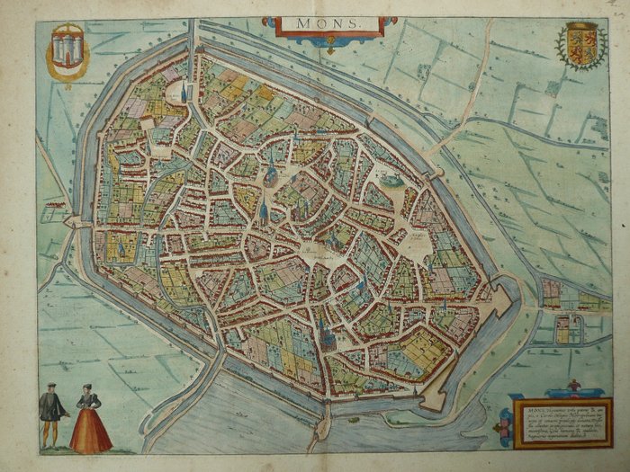 Eurooppa, Asemakaava - Belgia / Mons / Bergen; G. Braun / F. Hogenberg - Mons - 1581-1600