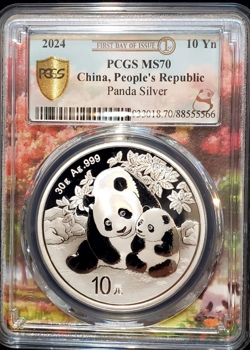 Kina. 10 Yuan 2024 Panda - First Strike, 30g (.999) - MS70  (Ingen reservasjonspris)