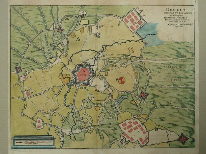 Niederlande, Stadtplan - Groenlo; M. Merian - Grolla obsessa et expugnata - Ca. 1650