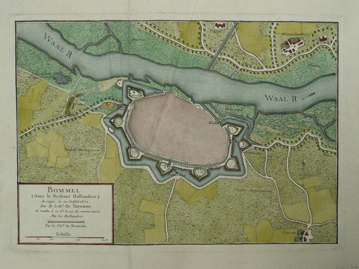 Holanda, Planta da cidade - Zaltbommel; Chevalier de Beaurain - Bommel (dans le Brabant Hollandois) - 1781-1800