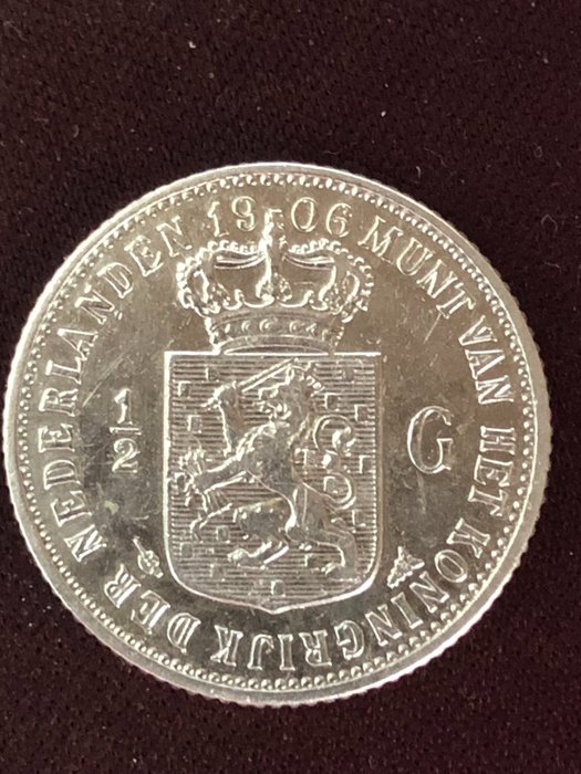 Alankomaat. Wilhelmina (1890-1948). 1/2 Gulden 1906  (Ei pohjahintaa)