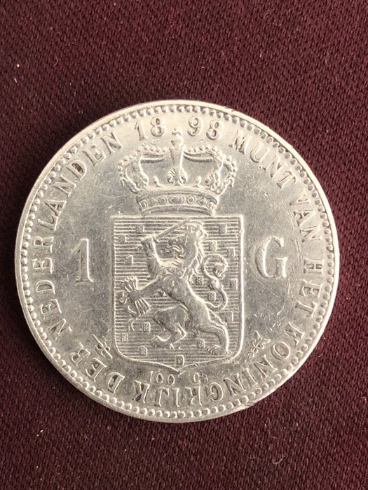 Holanda. Wilhelmina (1890-1948). 1 Gulden 1898  (Sem preço de reserva)
