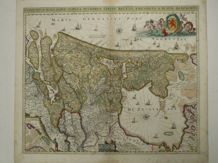 Nederländerna, Karta - Holland / Amsterdam / Alkmaar / Wieringen / Wadden; Justus Danckerts - Comitatus Hollandiae tabula pluribus locis recens emendata - 1661-1680