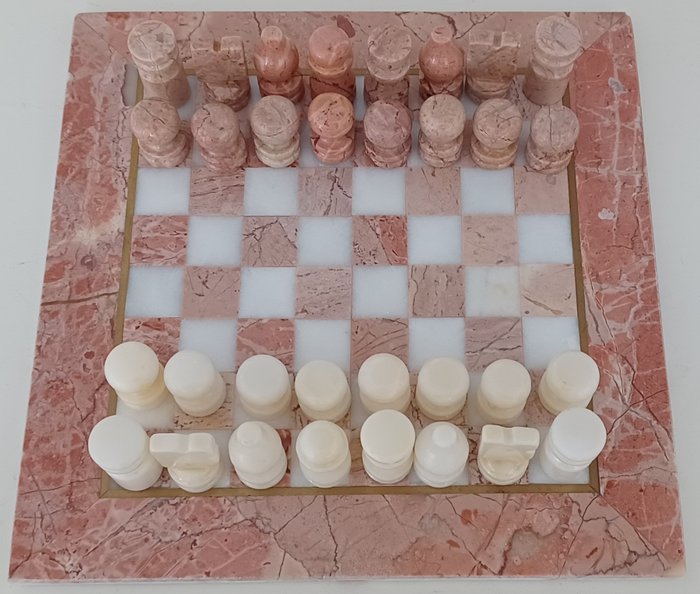框架  - 复古手工国际象棋套装 - 25 x 25 cm - 卡雷拉大理石