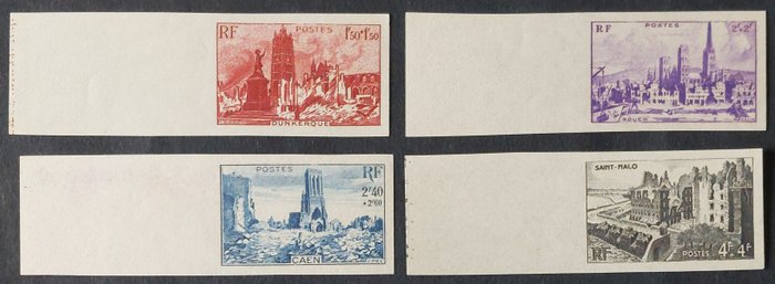 Ranska 1945 - Destroyed Cities, täydellinen hammastamaton sarja - Yvert 744-47