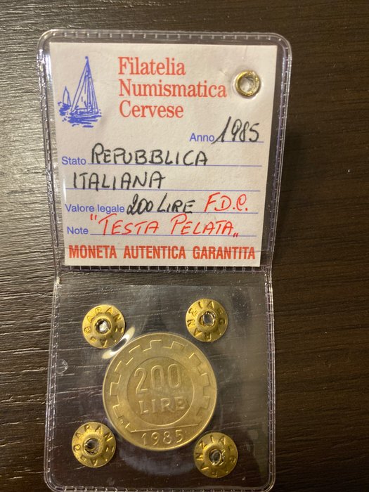 Italien, italienska republiken. 200 Lire 1985 "Testa pelata"  (Utan reservationspris)