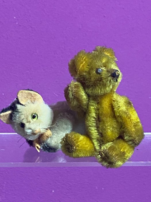 Schuco: miniatuur teddybeer en minatuur katje - 玩具人偶 -  (2) - 马海毛