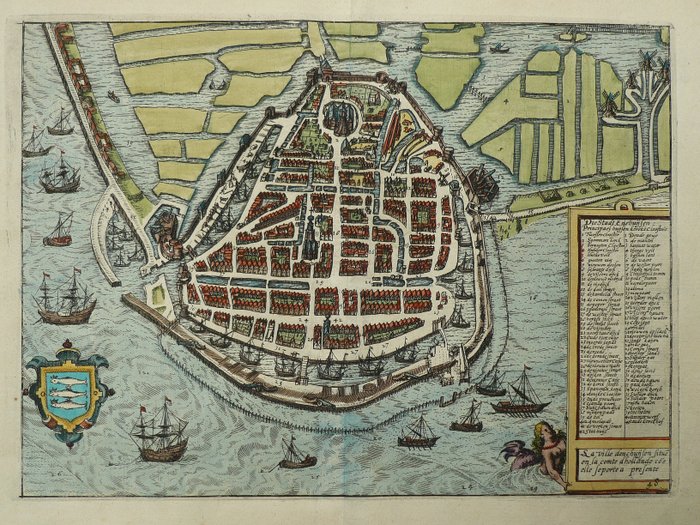 荷兰, 地图 - 恩克赫伊曾、须德海; L. Guicciardini / W. Blaeu - Die Stadt Enchuijsen - 1601-1620