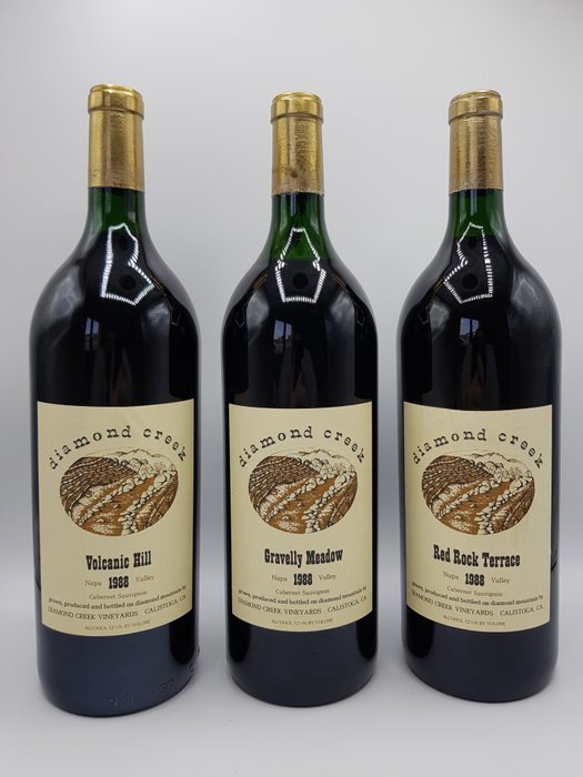 1988 Diamond Creek; Volcanic Hill, Gravelly Meadow & Red Rock Terrace - Valea Napa - 3 Magnums (1.5L)
