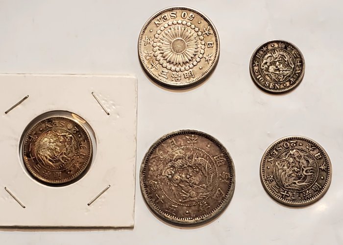 Japan. 10, 20 and 50 Sen Lot of 5 coins (1871/1906)  (No Reserve Price)