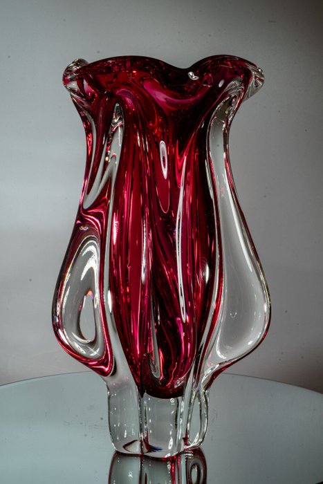 Chřibská (Borske Sklo) - Josef Hospodka - Vase -  Mid Century Designer Vase - Sommerso - Höhe 24 cm / 2,20 kg  - Glas