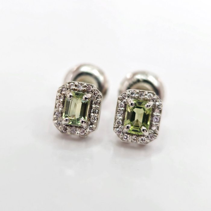 *no reserve* 0.60 ct Green Sapphire & 0.16 ct N.Fancy Pink Diamond Earrings - 1.40 gr - 14 kt Weißgold - Ohrringe - 0.60 ct Saphir - Diamant