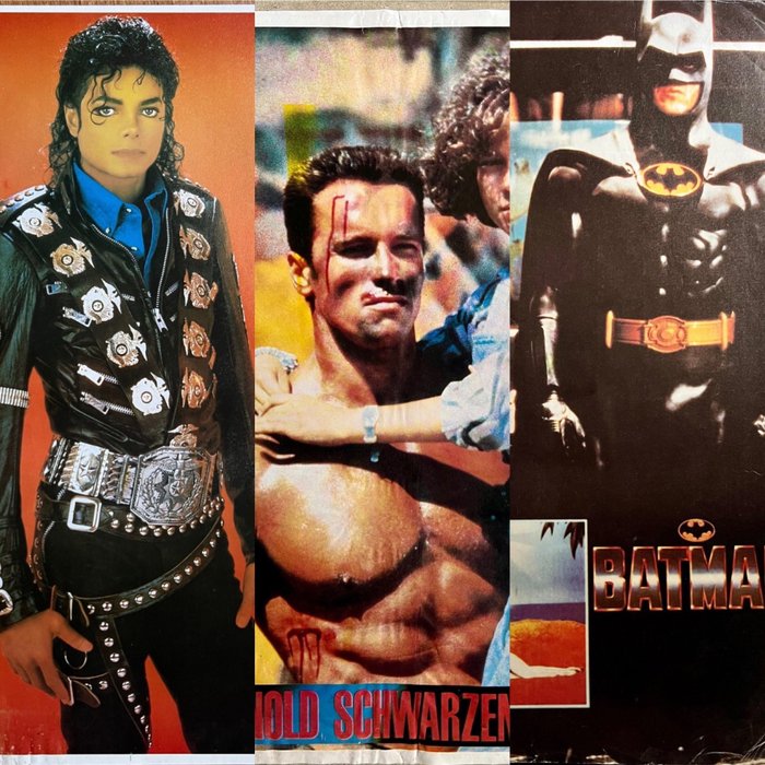 Sam Emerson - 3 posters! Michael Jackson, Arnold Schwarzenegger, terminator + Batman - Joker poster 1980s - anii `80