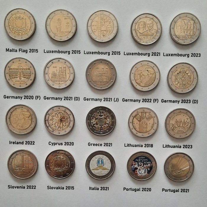 Europa. 2 Euro 2015/2023 (20 monete)  (Ingen reservasjonspris)